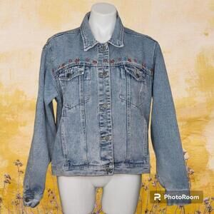 Vintage Paul Harris Denim Blue Denim Jacket With Flowers XL